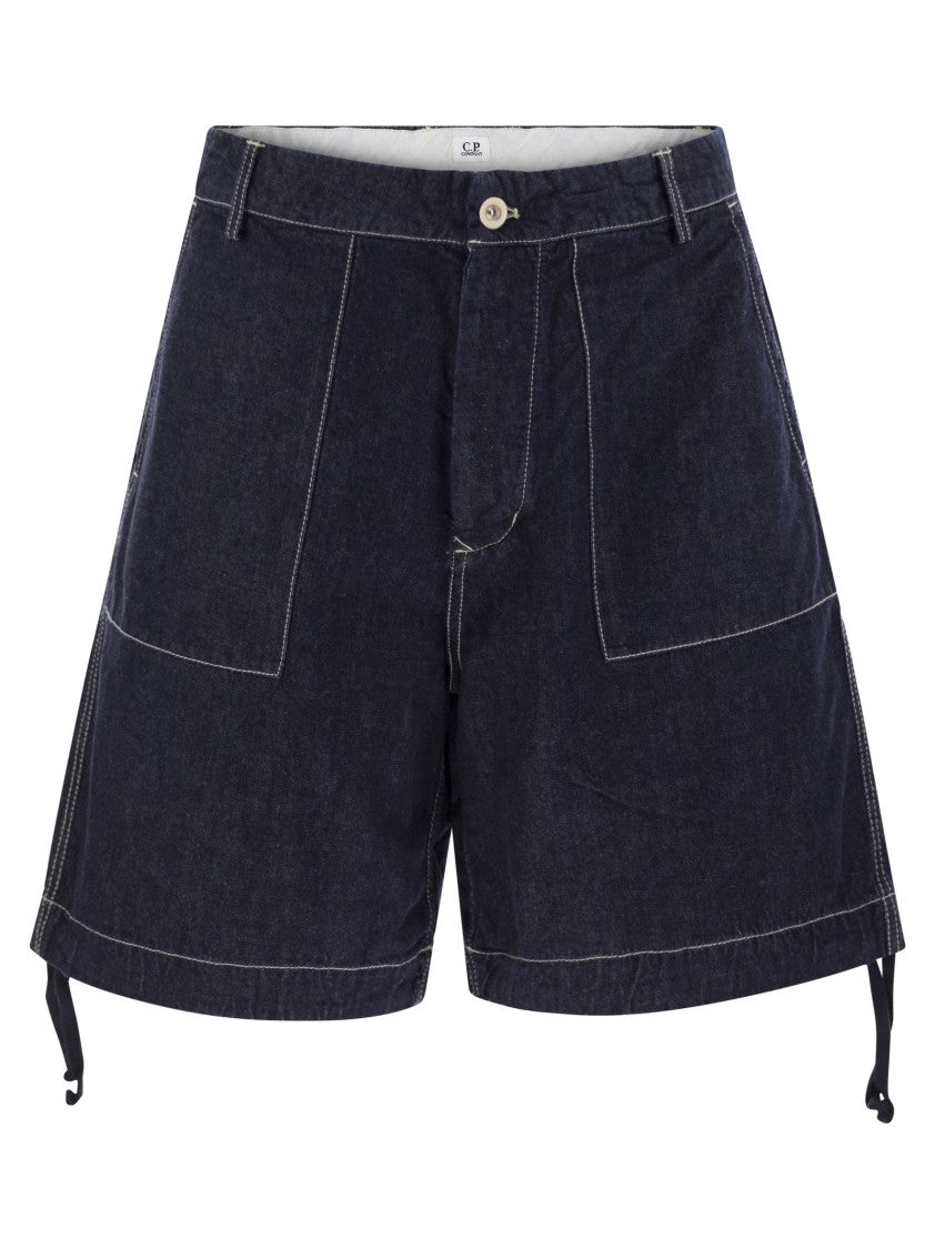 C.P. Company Cotton Denim Shorts With Concealed Button Fly