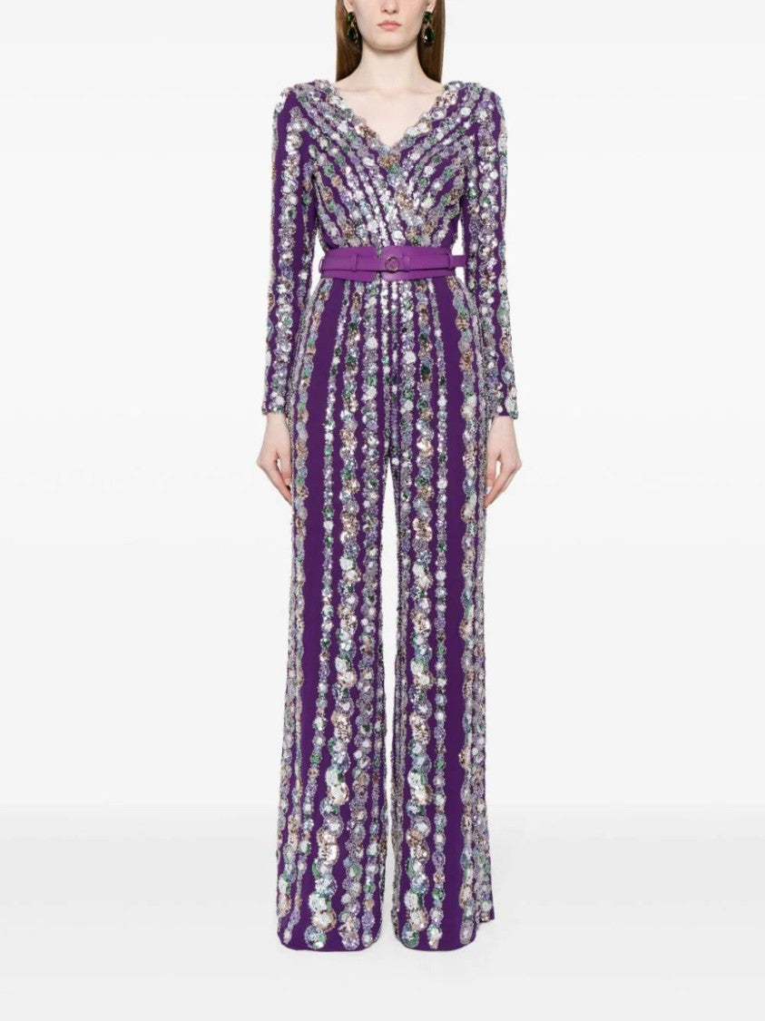 Saiid Kobeisy Canton Crepe Beaded Jumpsuit With A Wrapped Top