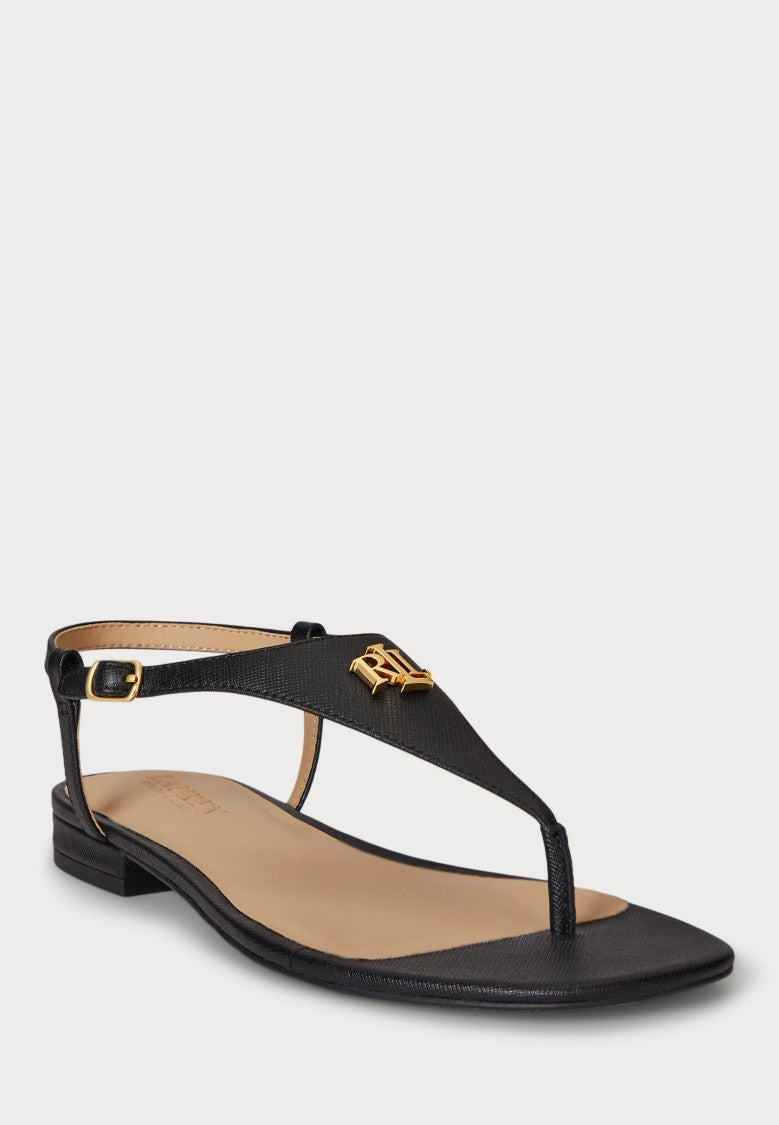 Lauren Ralph Lauren Black Everley 2 Flat Leather Sandals