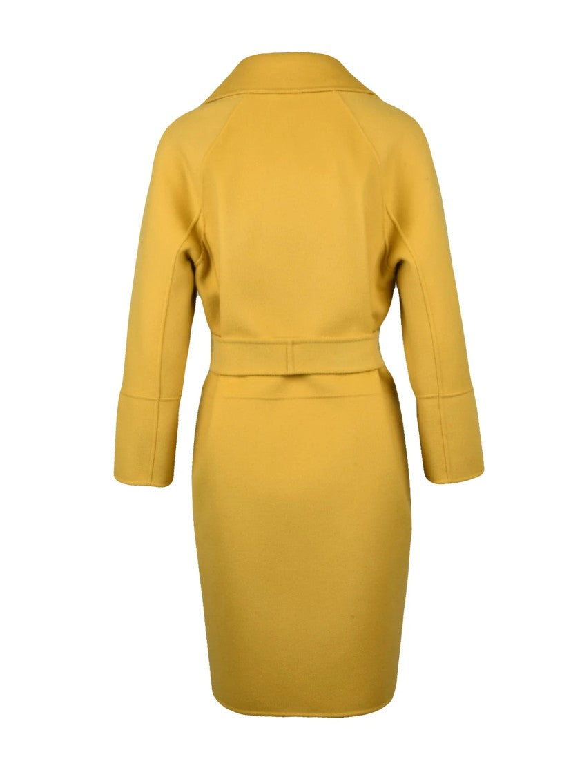 Max Mara Tailored Yellow Virgin Wool Short Coat With Elegant Belt Closure