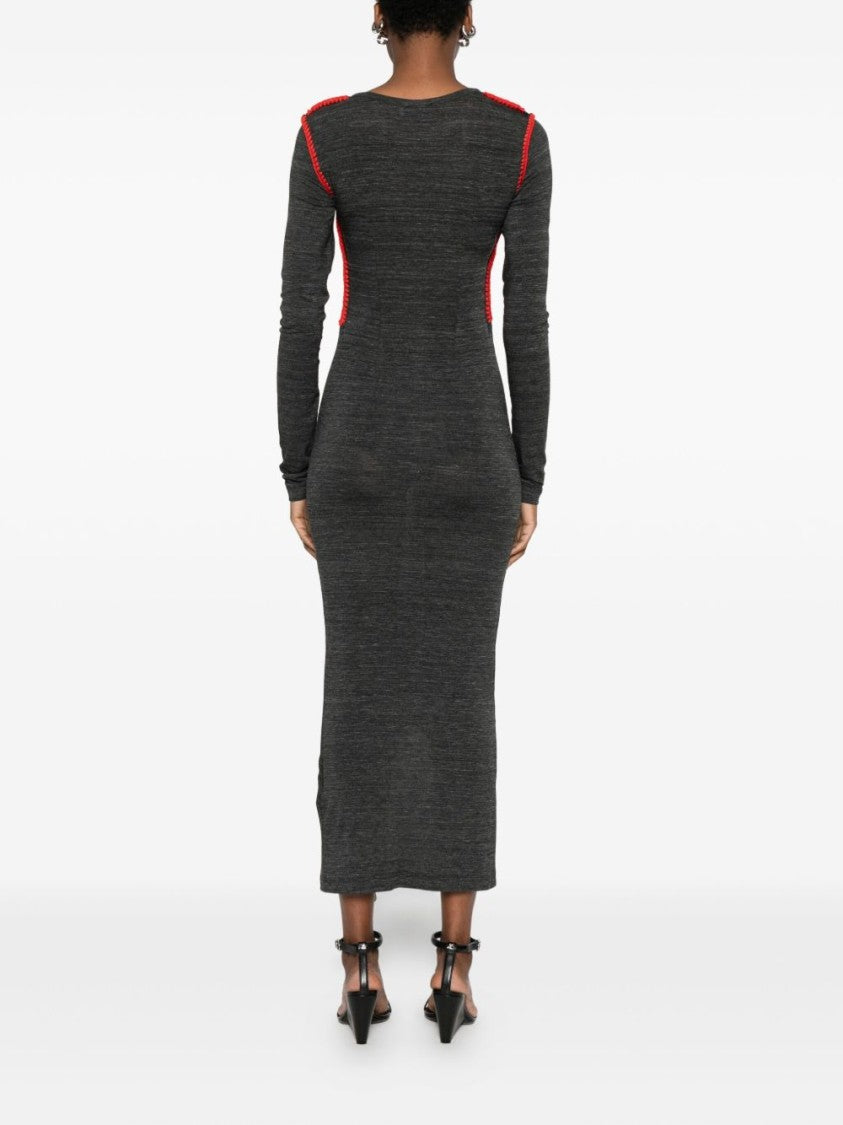 Off-White Fitted Midi Dress With Contrast Stitching