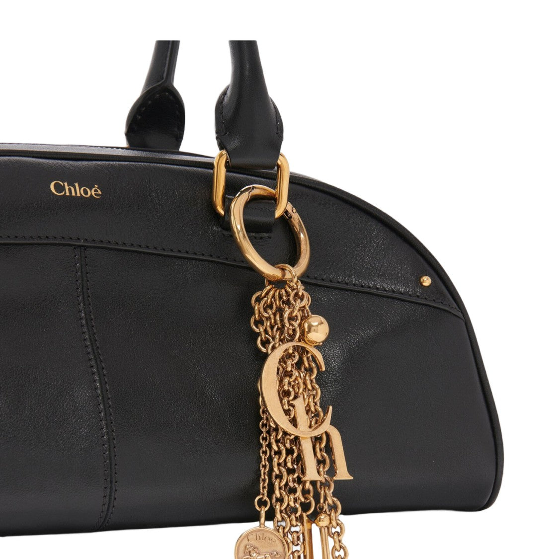Chloé Curved Black Leather Handbag With Gold-Tone Detailing