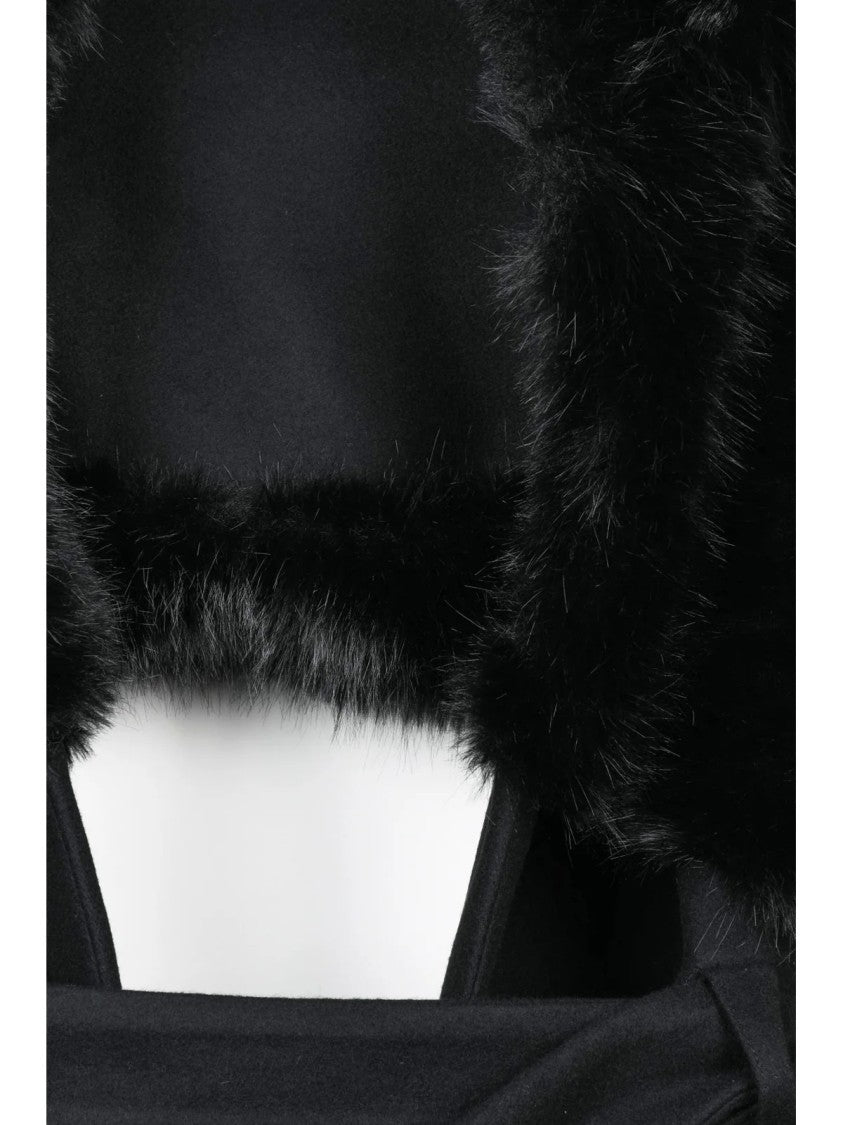Nu Black Polyester Fur-Trim Stole