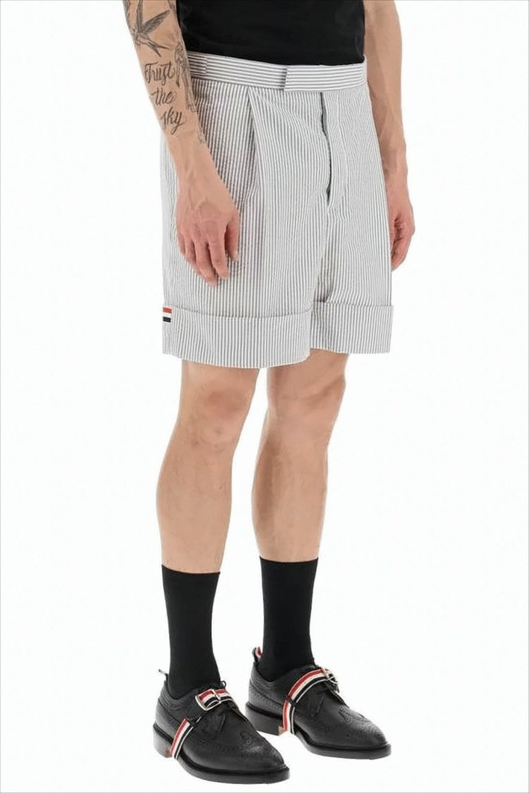 Thom Browne Tailored White Shorts With Subtle Pinstripe And Tricolor Detail