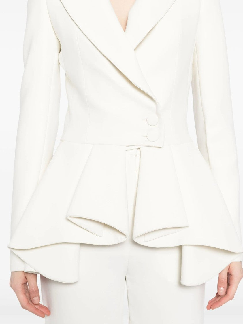 Saiid Kobeisy Structured Off-White Tailored Set With Pleated Hem