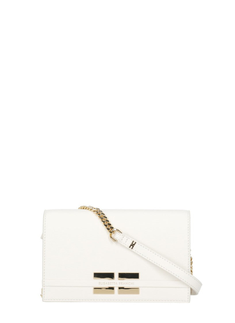 Elisabetta Franchi Ivory Shoulder Bag With Removable Chain Strap And Metallic Logo