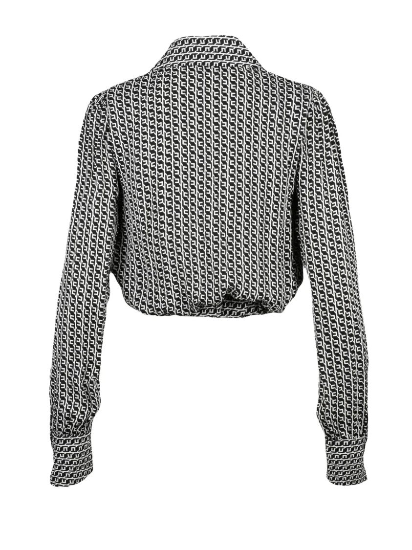 Elisabetta Franchi Black/White Geometric Wrap Viscose Blouse