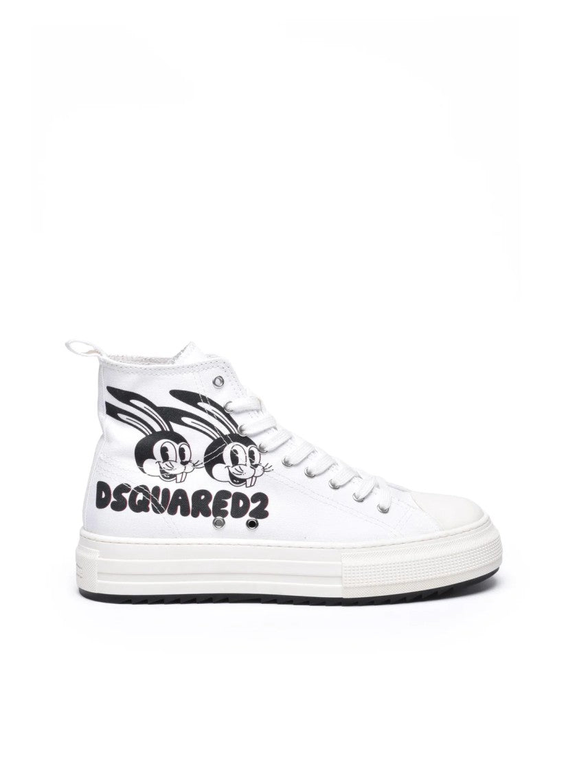 Dsquared2 White/Beige Berlin Graphic High-Top Cotton Sneakers