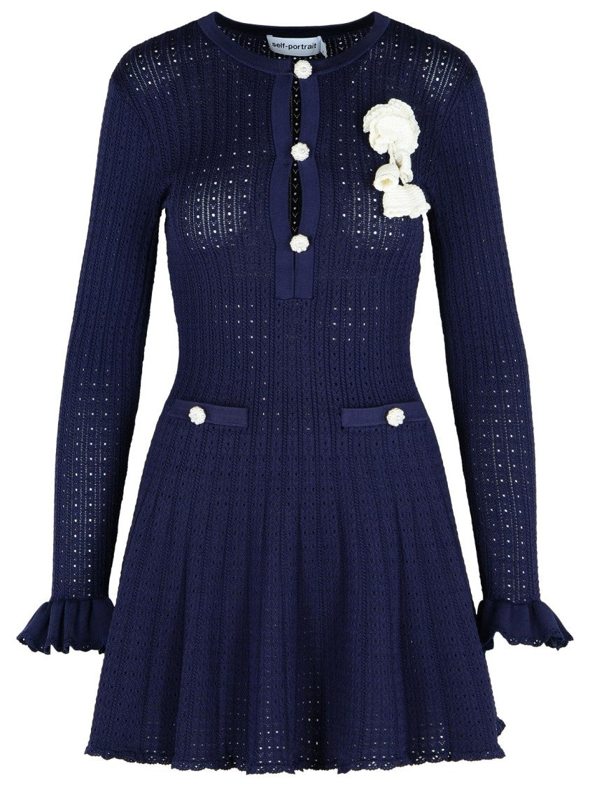 Self-Portrait Crochet' Dress In Blue Viscose Blend