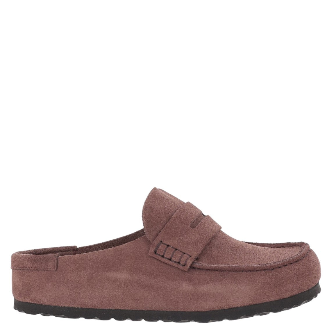 Birkenstock Wine Suede Loafers With Exposed Stitching And Slip-On Design