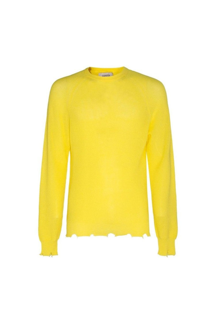 Laneus Ribbed Cotton Knit Sweater Distressed Finishing