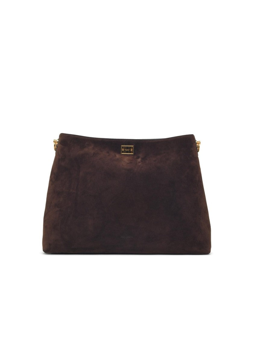 Dolce & Gabbana Large Suede Shoulder Bag With Vintage Brass Accents