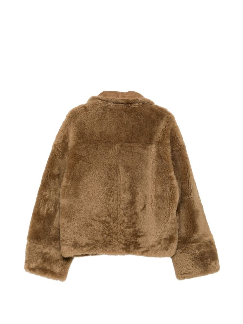 Ami Paris Plush Boxy Cropped Suede-Collar Jacket