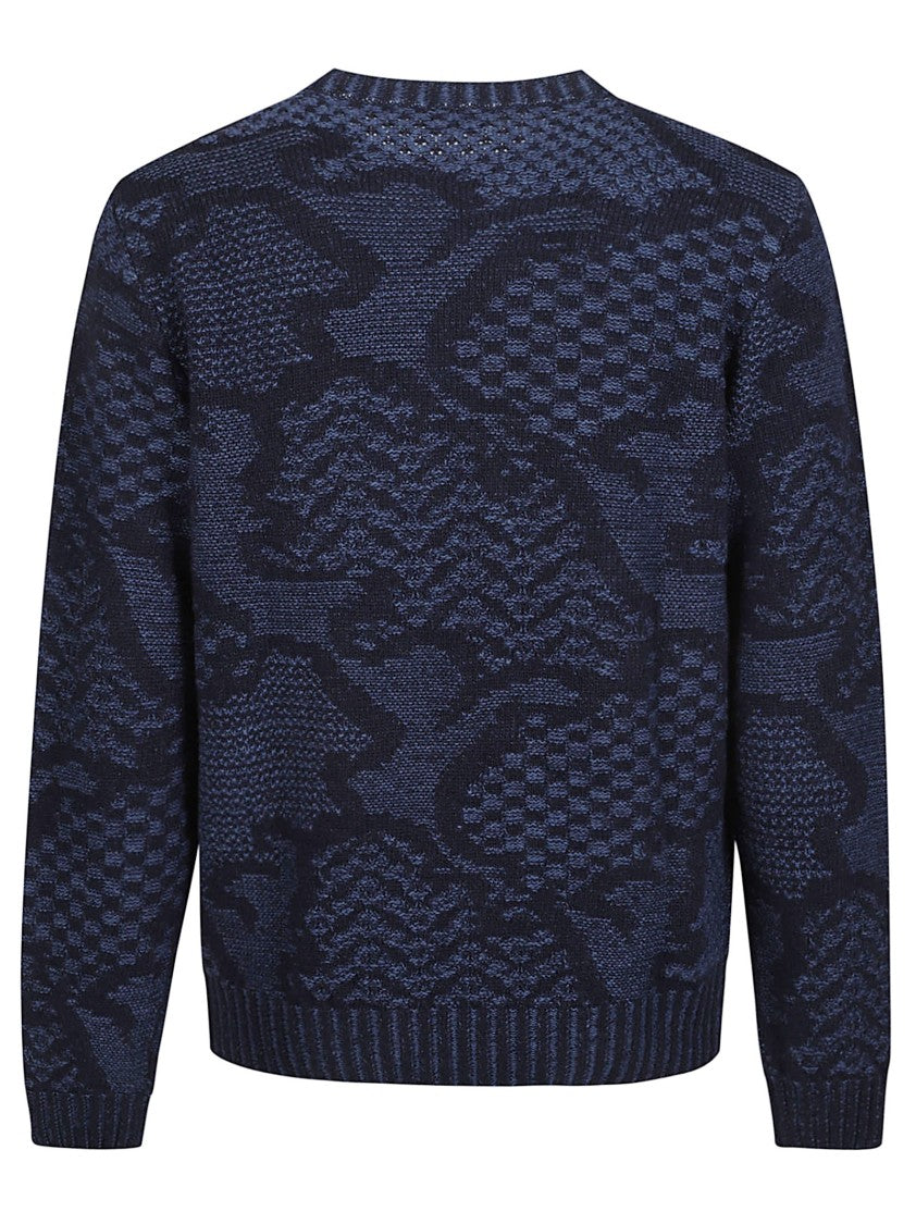 Etro Roma Deep Blue Textured Knit Wool-Blend Sweater