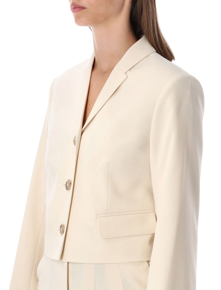 By Malene Birger Cropped Tailored Jacket With Notched Lapel And Buttoned Cuffs