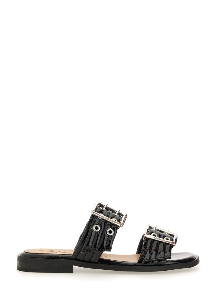 Ganni Glossy Finish Edgy Hardware Sandals