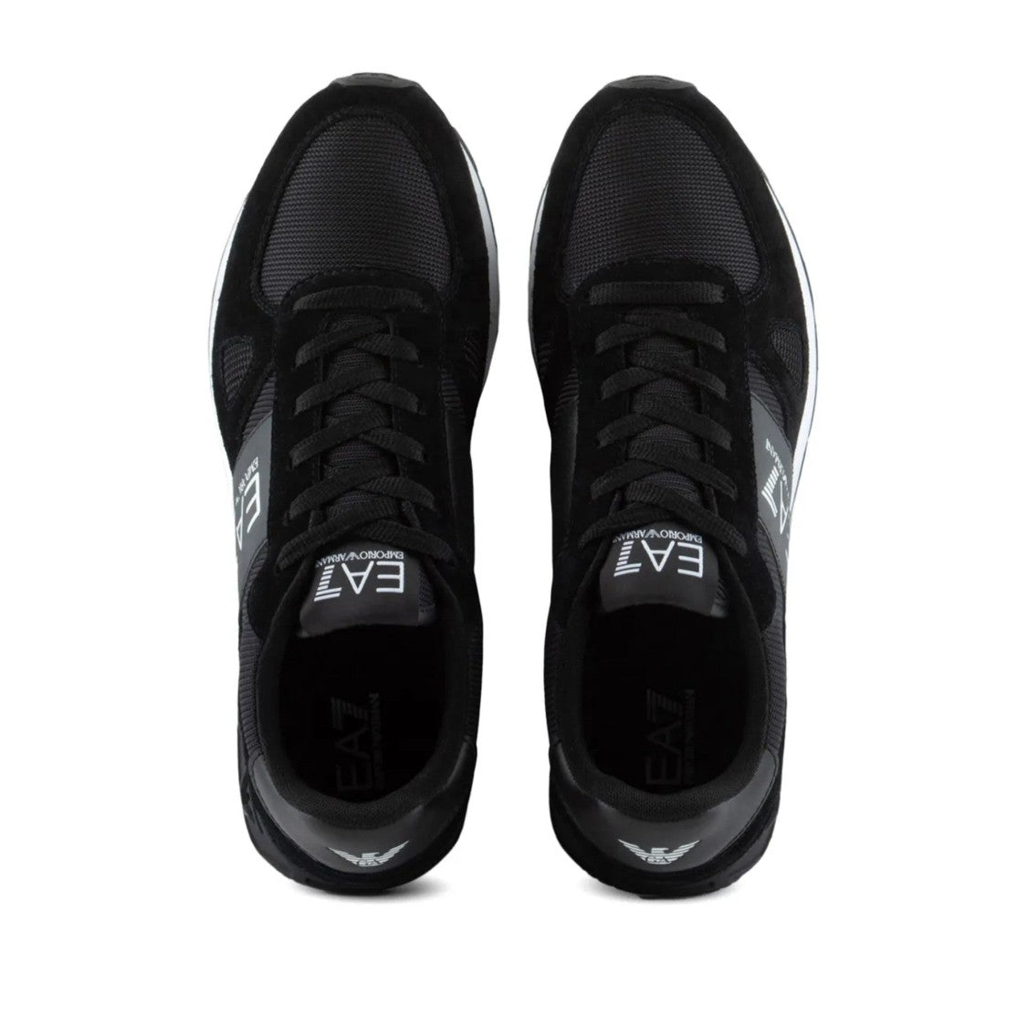 Ea7 Emporio Armani Black Textured Outsole Logo Detail Sneakers