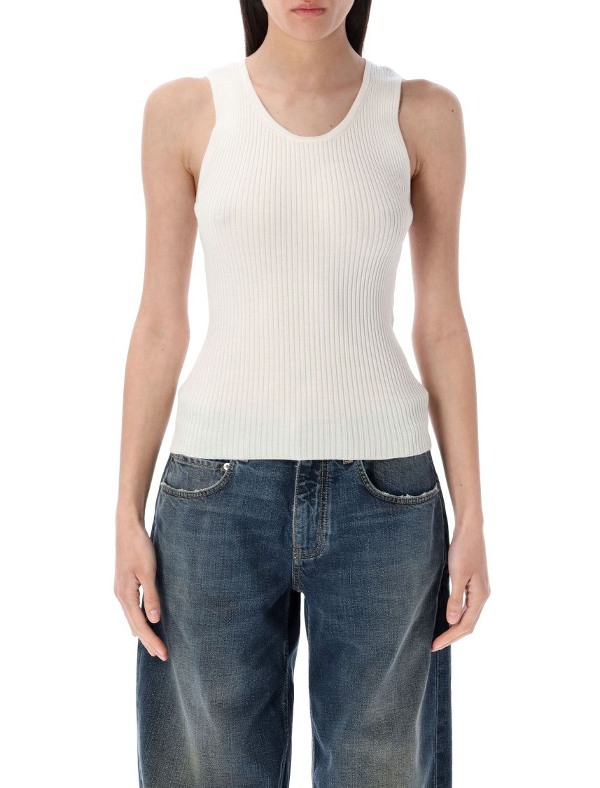 Balenciaga Ribbed White Tank Top With Embroidered Logo