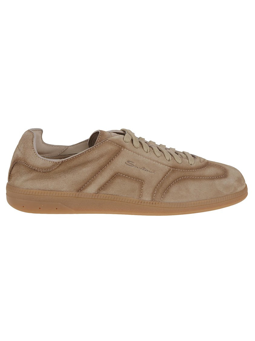 Santoni Leather Lace-Up Sneakers With Suede Accents