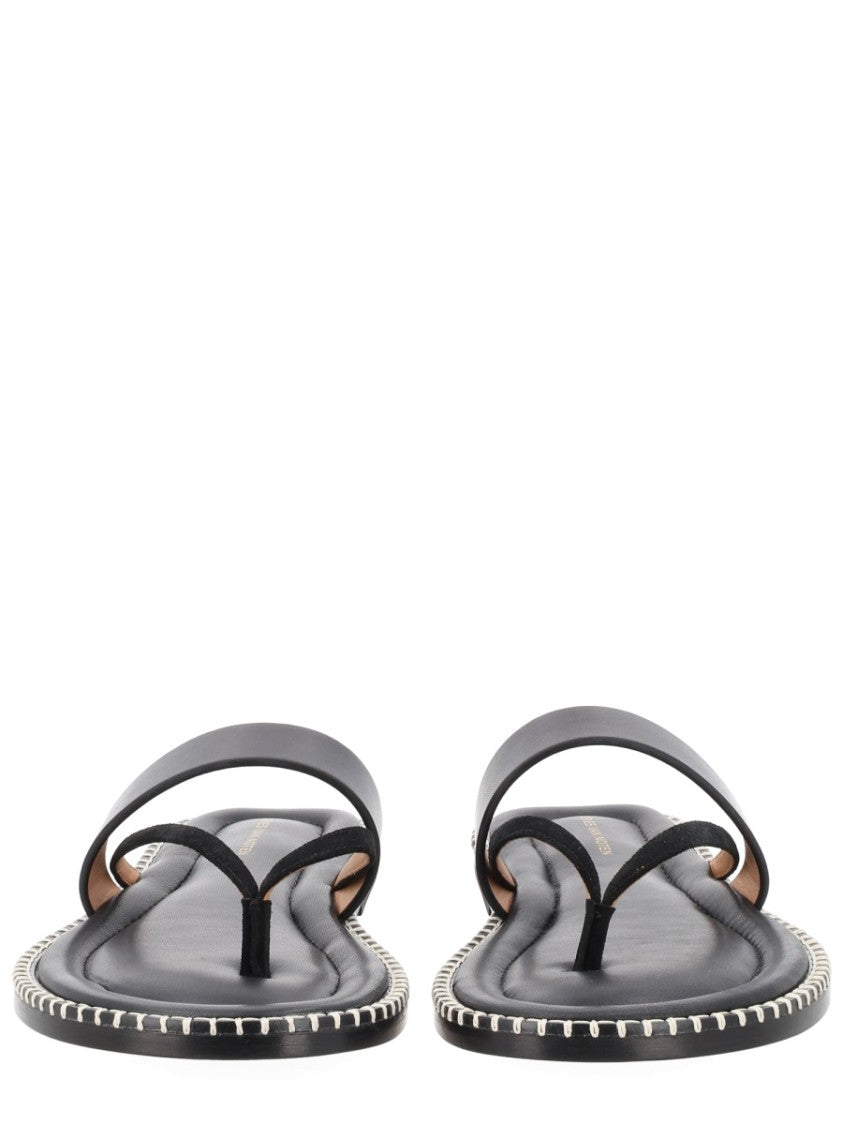 Dries Van Noten Black Toe Loop Smooth Leather Sandals