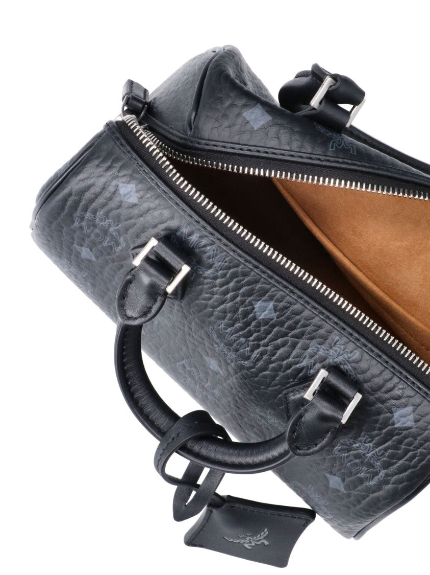 Mcm Black Small Ella Boston Monogram Visetos Handbag