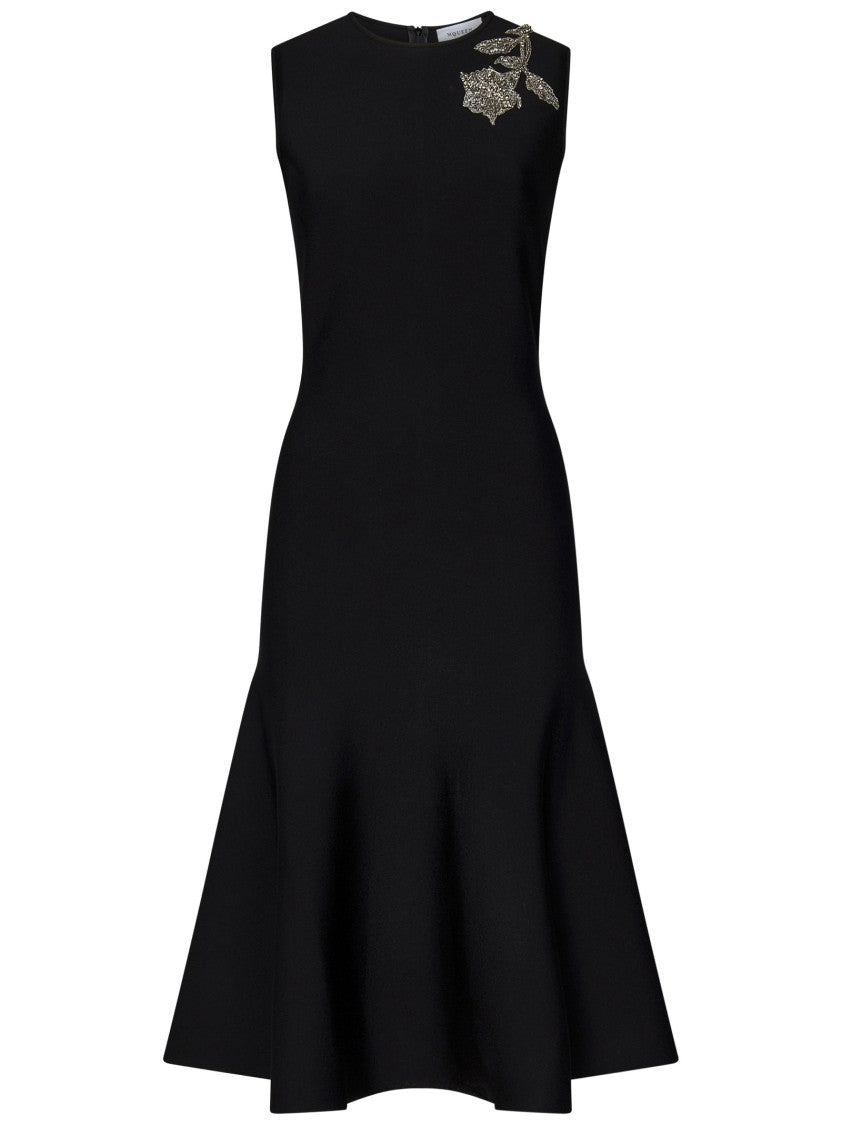 Alexander Mcqueen Black Midi Dress With Silver Embroidery