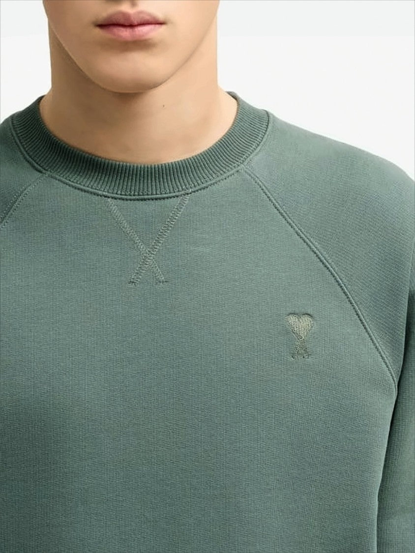 Ami Paris Relaxed Fit Long-Sleeve Crewneck Sweatshirt With Tonal Embroidery