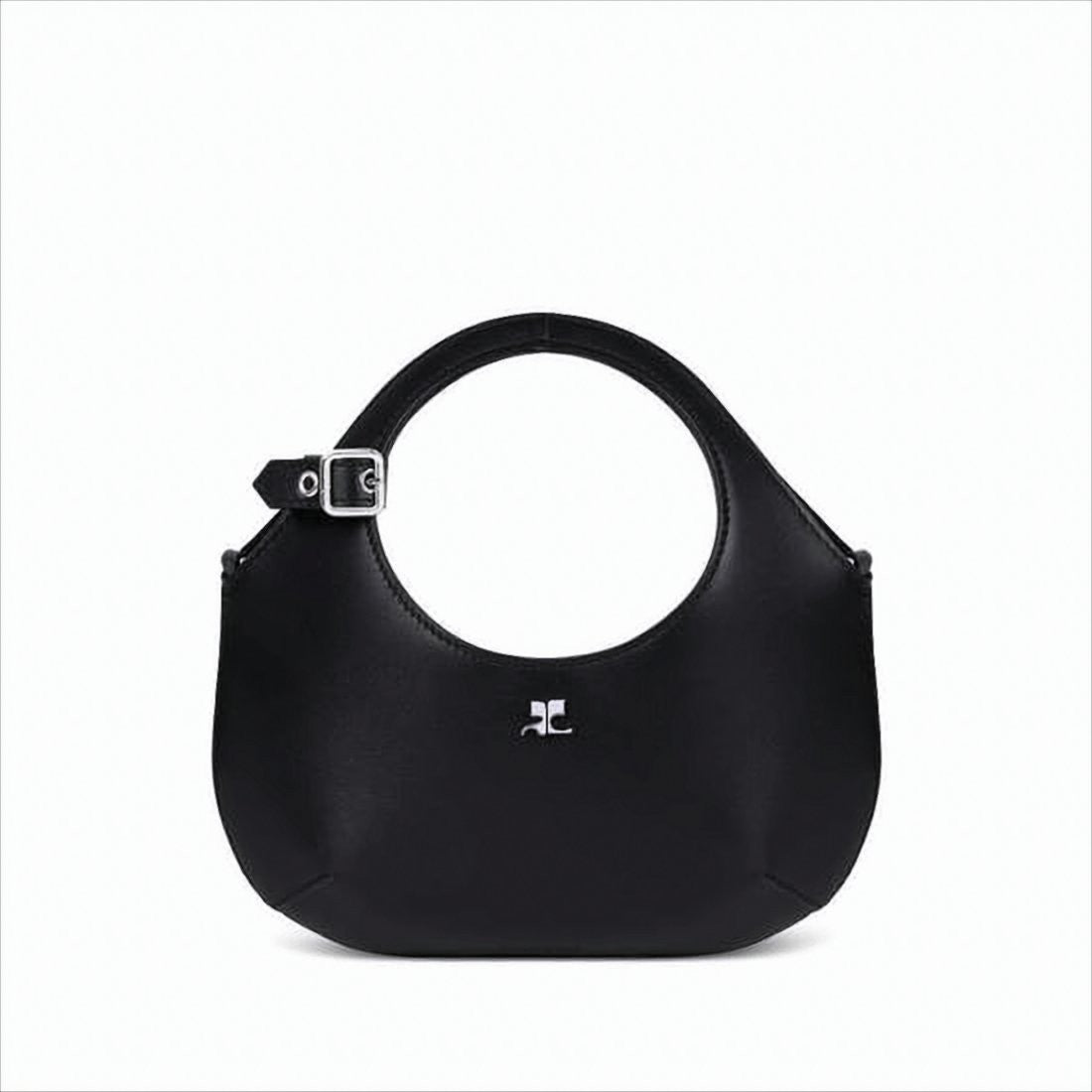 Courrèges Rounded Calf Leather Shoulder Bag With Circular Handle Cutout