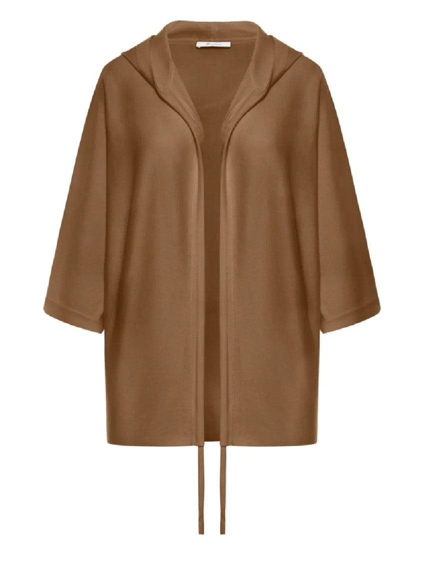 Max Mara Open-Front Brown Wool Cape With Hood