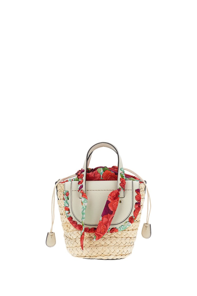 Cuba Lab Woven Raffia Basket Handbag With Leather Inserts