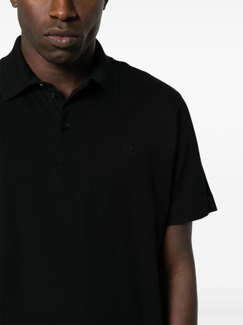 Givenchy Black Cotton Piqué Embroidered Monogram Polo