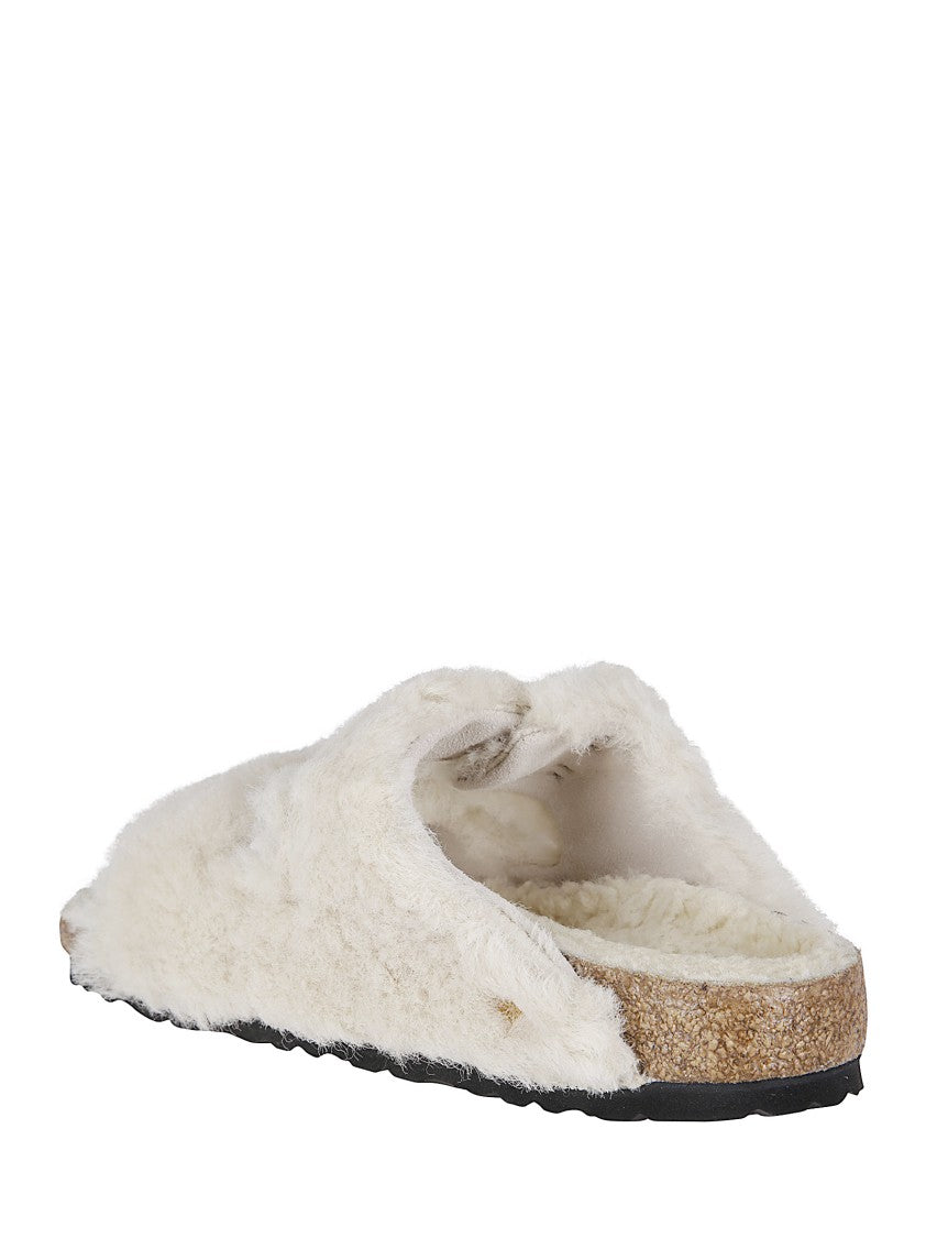 Birkenstock Teddy Fur Arizona Slippers With Gold Buckles
