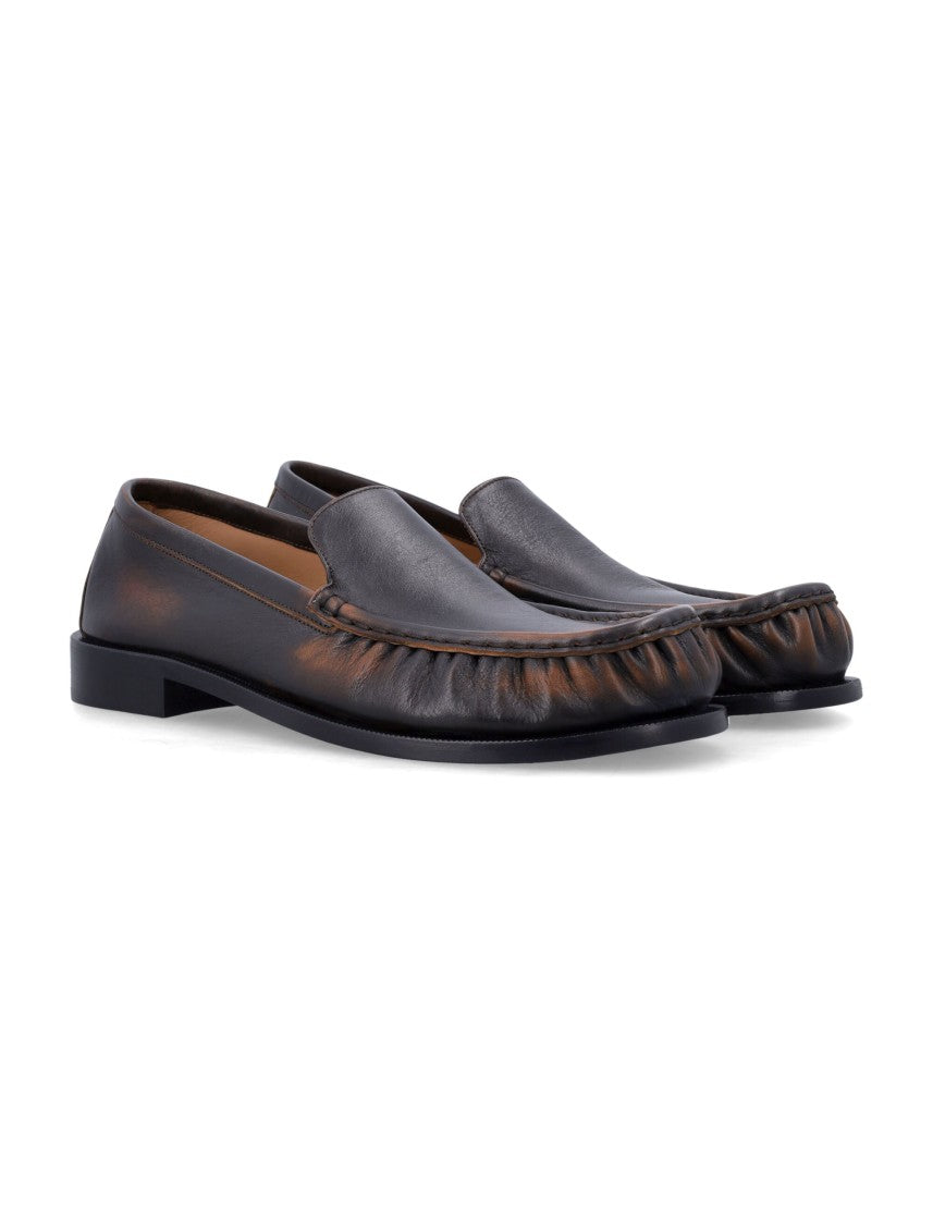 Dries Van Noten Brown Leather Loafer With Pleated Detailing