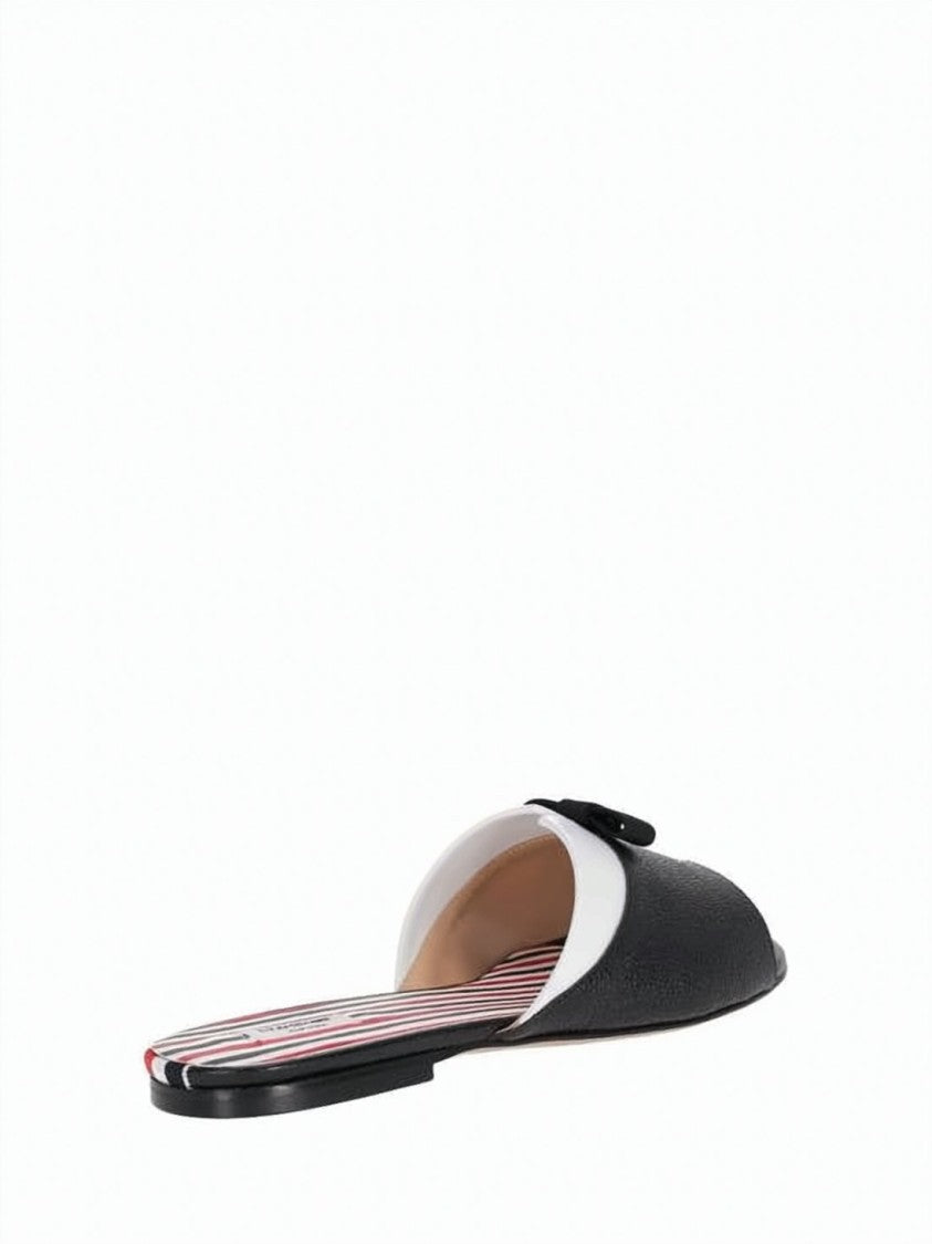 Thom Browne Open-Toe Calf Leather Mules With Bow Detail