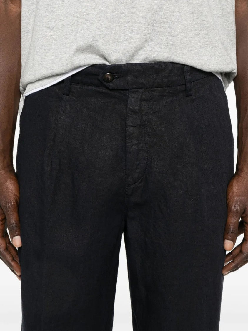 Eleventy Navy Blue Linen Trousers