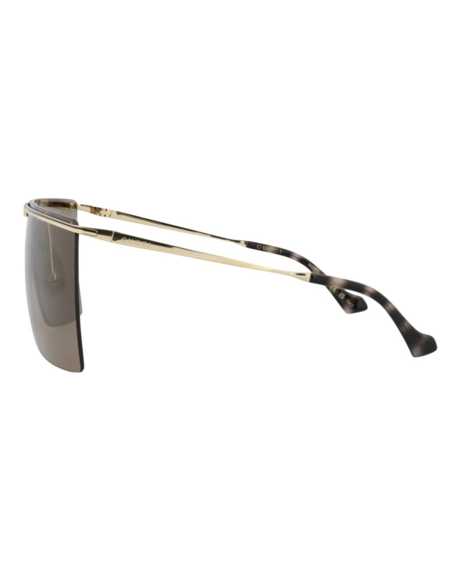 Gucci Shield-Frame Metal Sunglasses With Tortoiseshell Accents