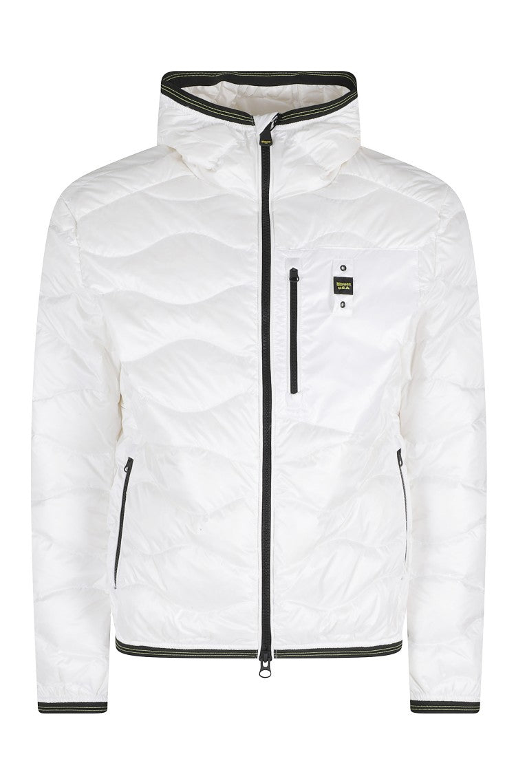 Blauer White Wave Quilted Hooded Elastic Trim Polyester Down Jacket