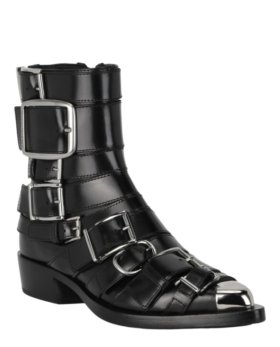 Alexander Mcqueen Strappy Punk Ankle Boots