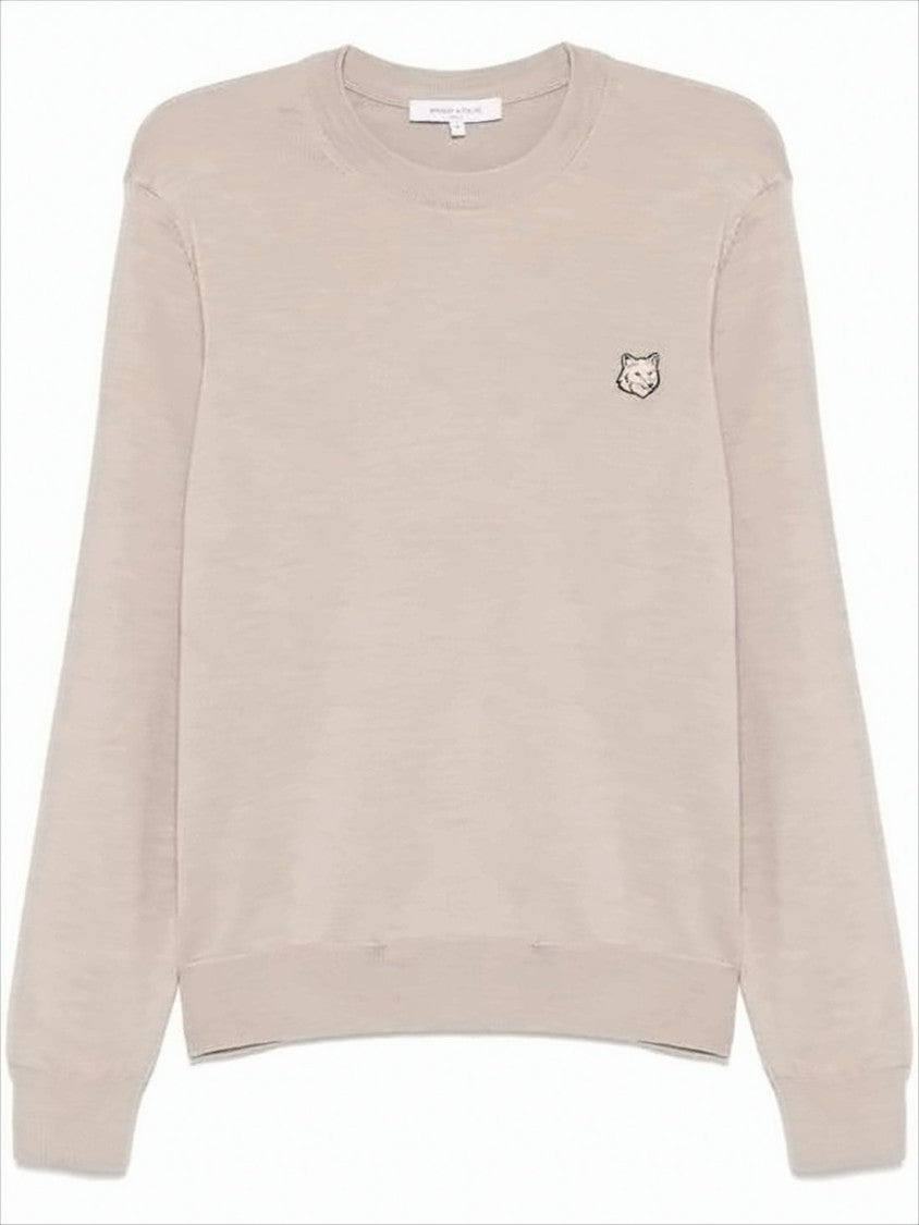 Maison Kitsuné Lightweight Wool Sweater With Classic Crew Neckline And Embroidered Emblem