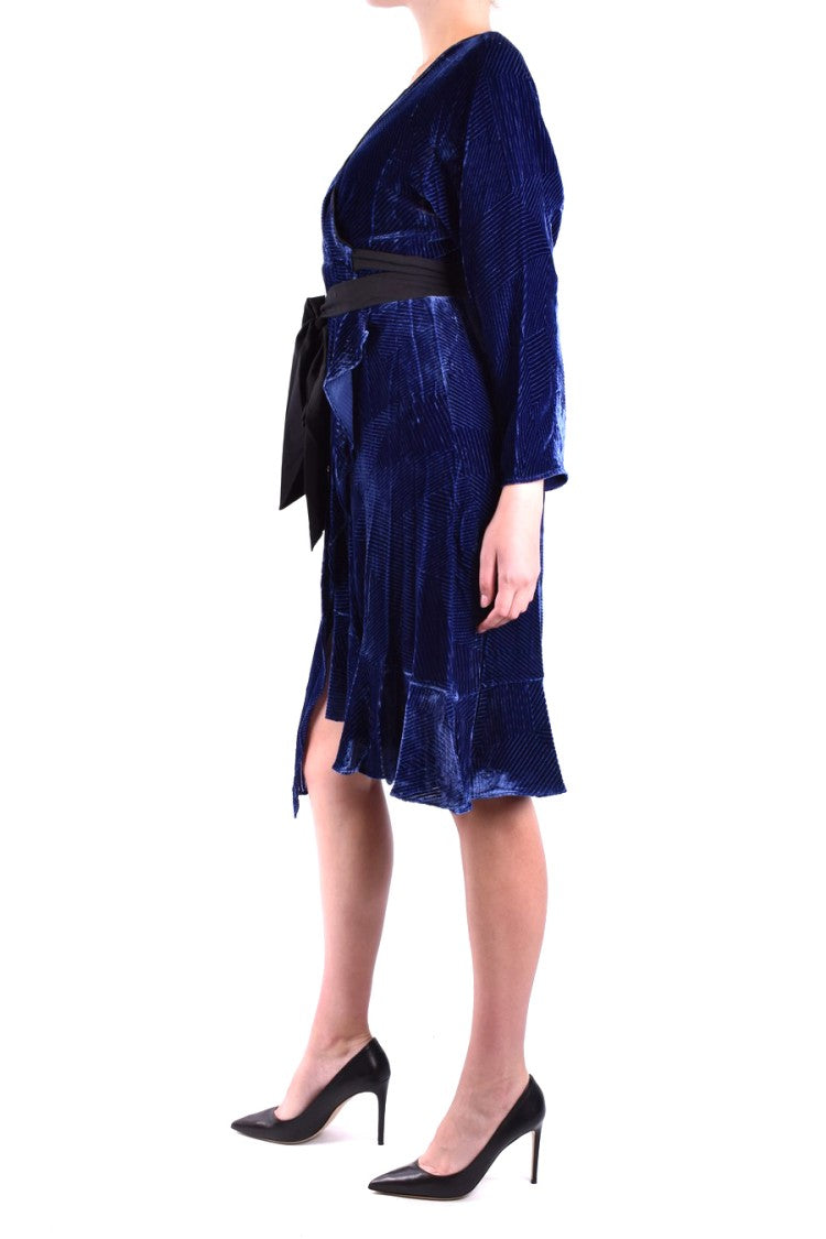 Diane Von Furstenberg Wrap-Style Navy Midi Velvet Dress