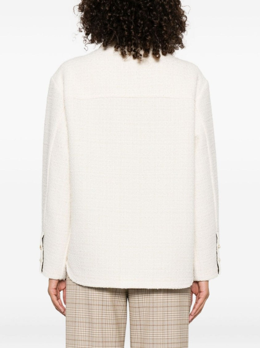 Pinko Textured White Jacket With Boxy Silhouette