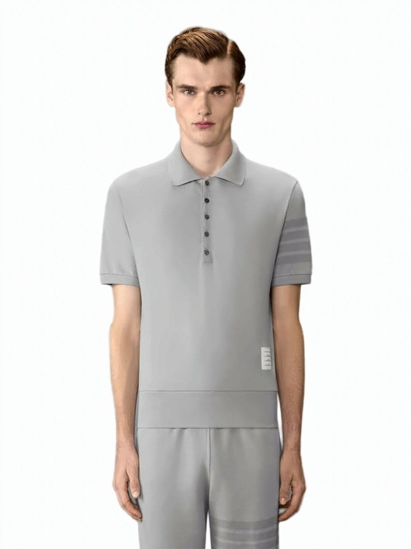 Thom Browne Garment-Dyed Jersey Polo Shirt With Four Stripe Detail