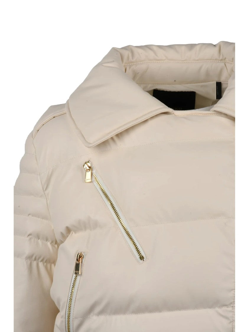 Pinko Cropped Biker Jacket With Leather Effect And Gold Accents