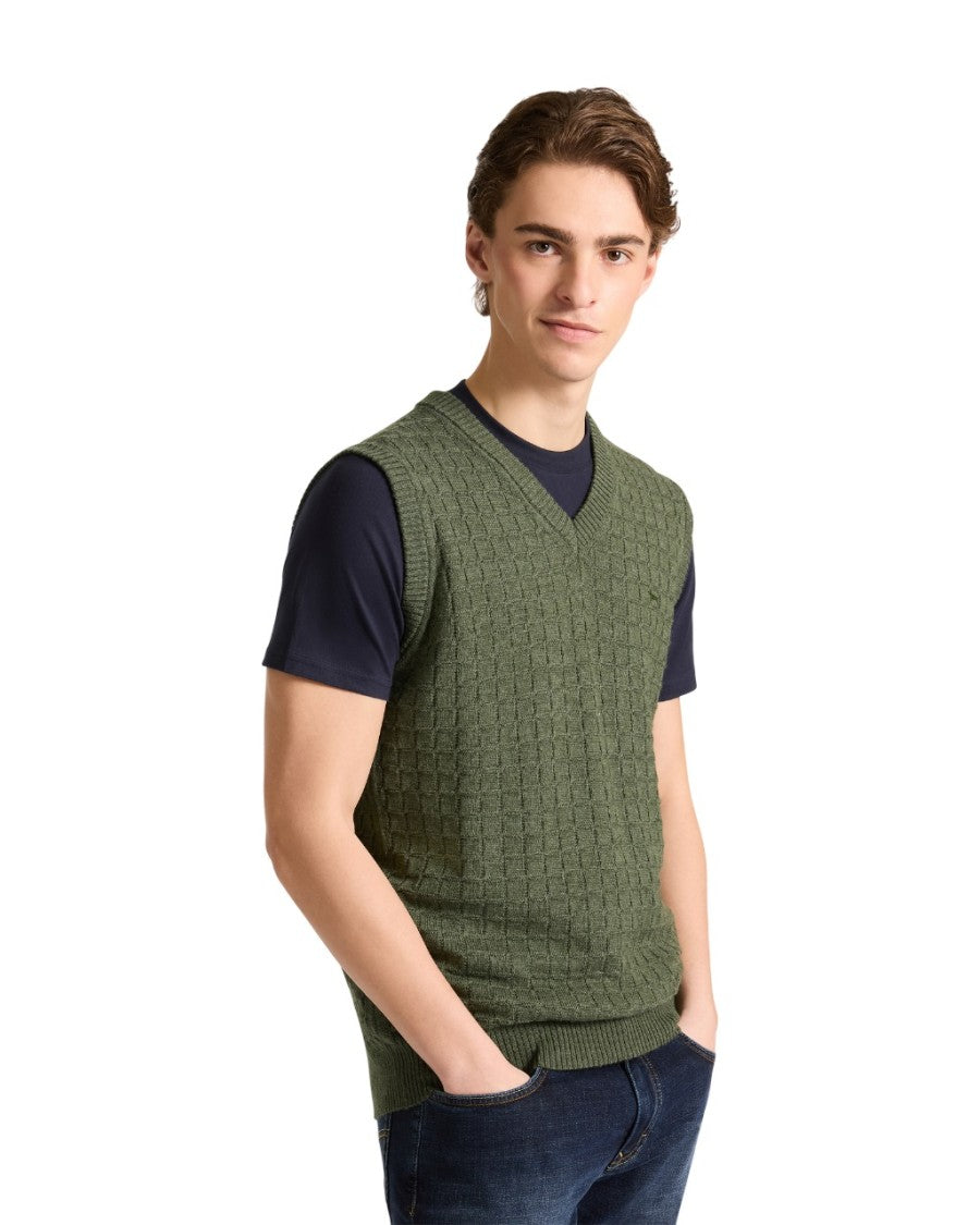Harmont & Blaine Textured Knit Ribbed V-Neck Gilet