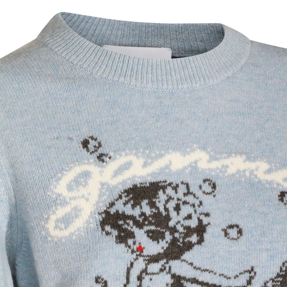 Ganni Light Blue Wool Knitwear With Playful Mermaid Print