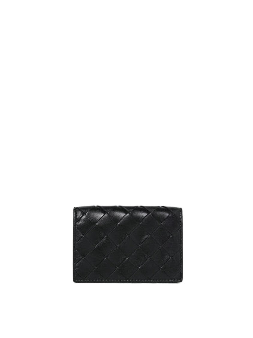 Bottega Veneta Compact Lambskin And Calfskin Woven Card Wallet