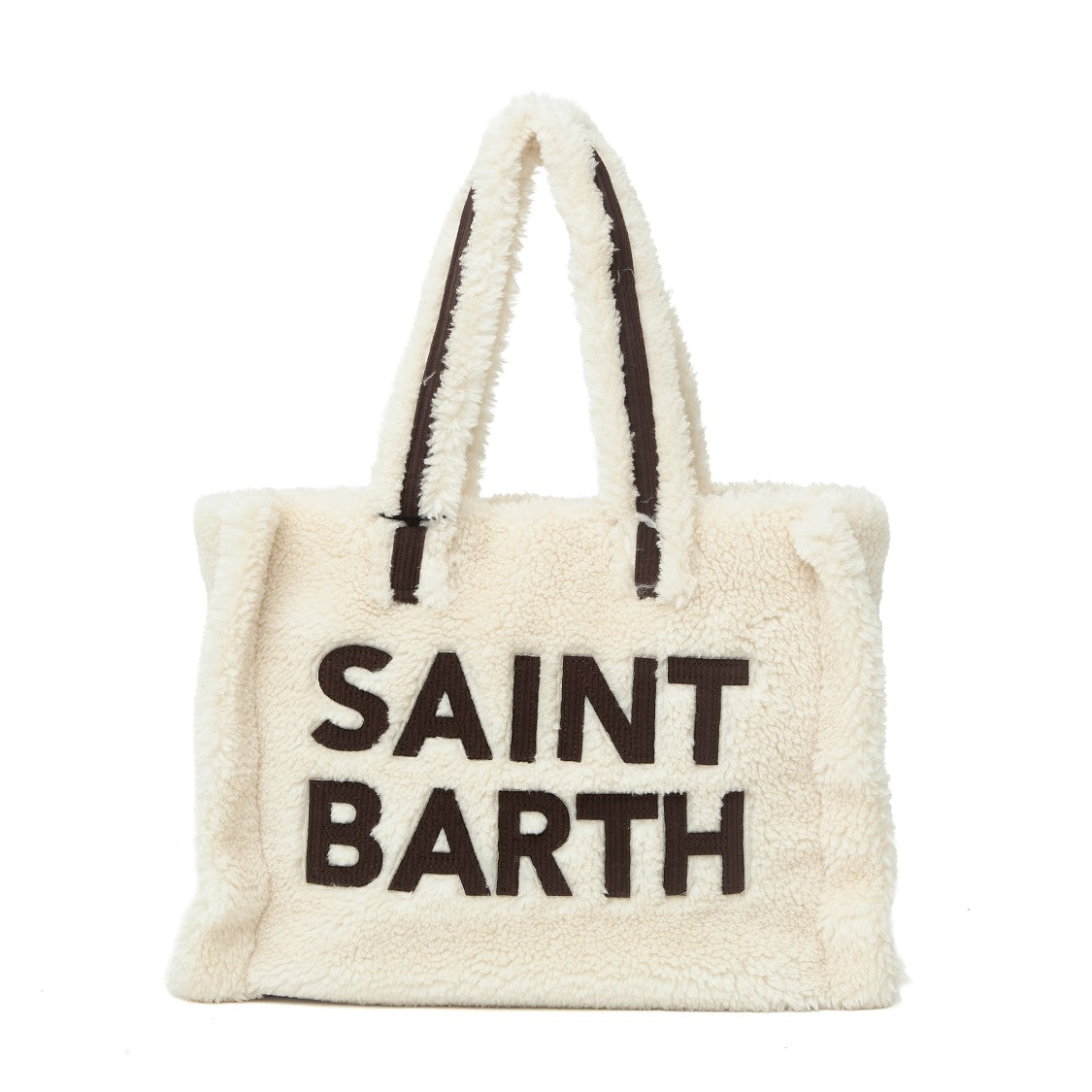Mc2 Saint Barth Bianco Colette Teddy Maxi Logo Sherpa Tote Bag