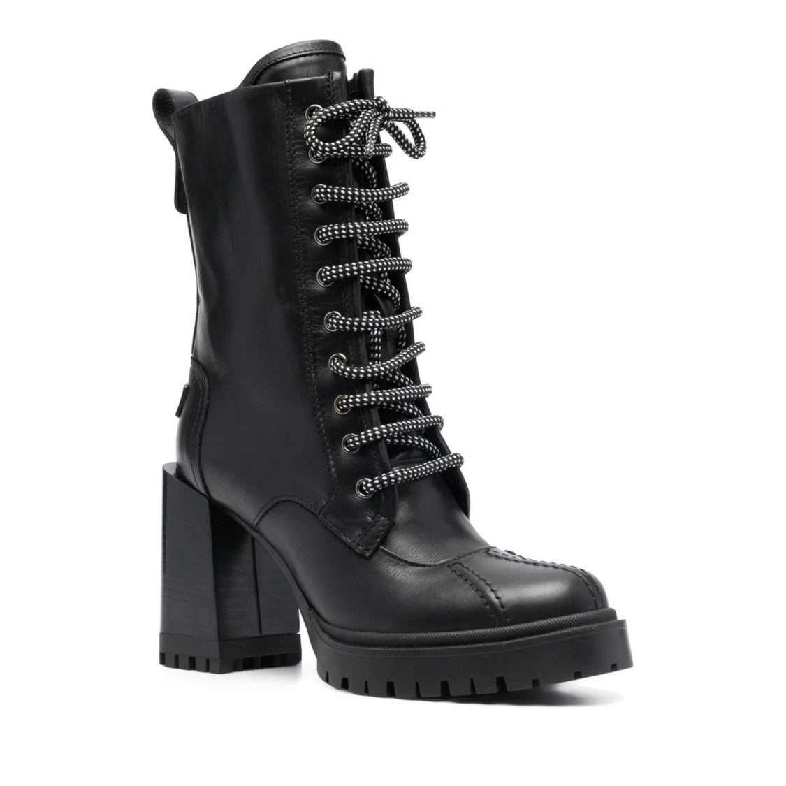 Furla Black Climb High Block Heel Hiking Leather Ankle Boots