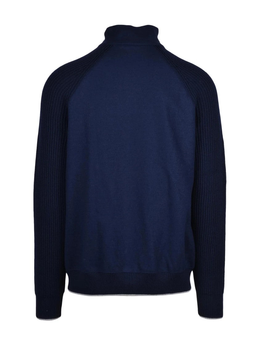 Eleventy Wool Jacket With Zip Closure And Ribbed Sleeves