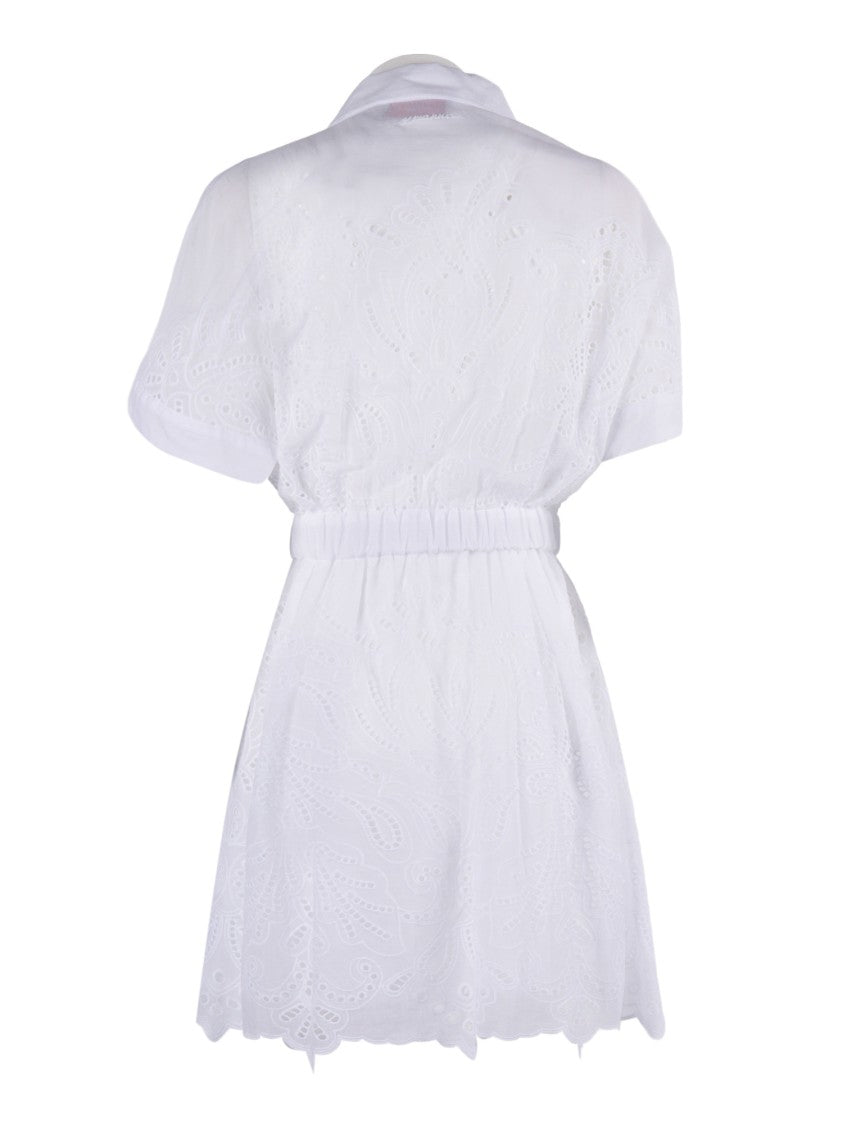 Ermanno Scervino Eyelet Embroidery Cinched Mini Dress